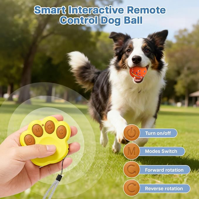 Interactive Dog Ball, Remote-Controlled Moving Dog Toy with Colorful Lights, 3 Interactive Modes and TPU Material, Bouncing Ball for Dogs to Keep Them Entertained