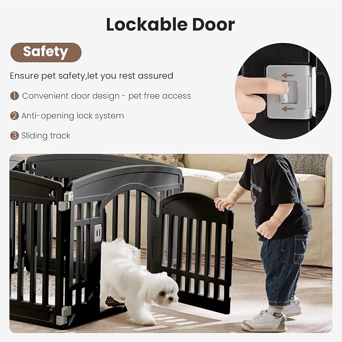 Dog Playpen 4-Panel, 24IN Puppy Playpen, Stable Dog Play Pen Indoors/Outdoor with Secure Locking Door, Plastic Pet Fence for Small & Medium Dogs