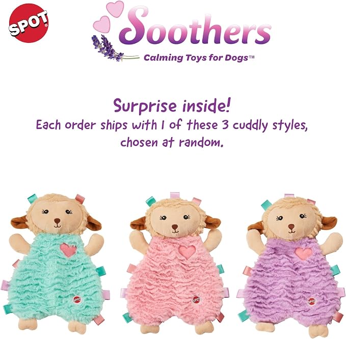SPOT Soothers Tabbie Lambie Dog Toy - 12in Stuffing-Free Calming Plush with Lavender Scent & Squeaker for Puppies & Small Dogs, Separation Anxiety Relief - 1 of 3 Assorted Colors, Sent at Random