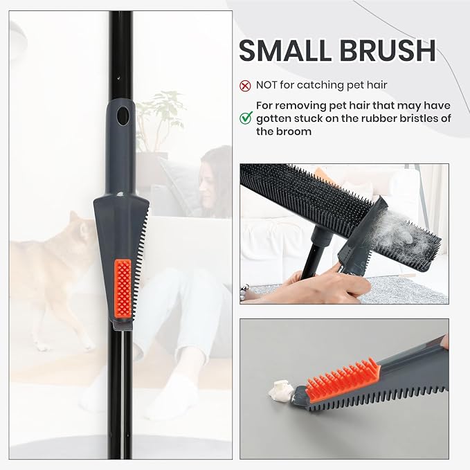 MAVRIZ Pet Hair Removal Broom on Carpet, Rubber Broom for Hardwood Floor - Fur Remover Broom with Squeegee