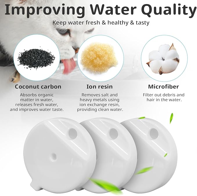 8Pcs Gravity Pet Water Fountain Filters, 8-Pack, 3.6L, Activated Carbon