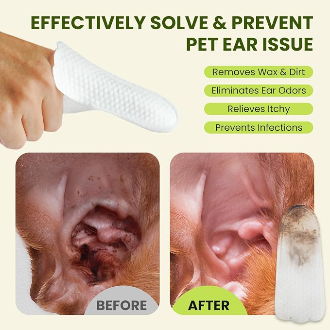 Ear Finger Wipes for Dogs & Cats, Aloe Scent, 50 Count