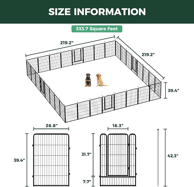 FXW Rollick Unleashed Dog Playpen, 40in, 32 Panels, Medium/Large, Black