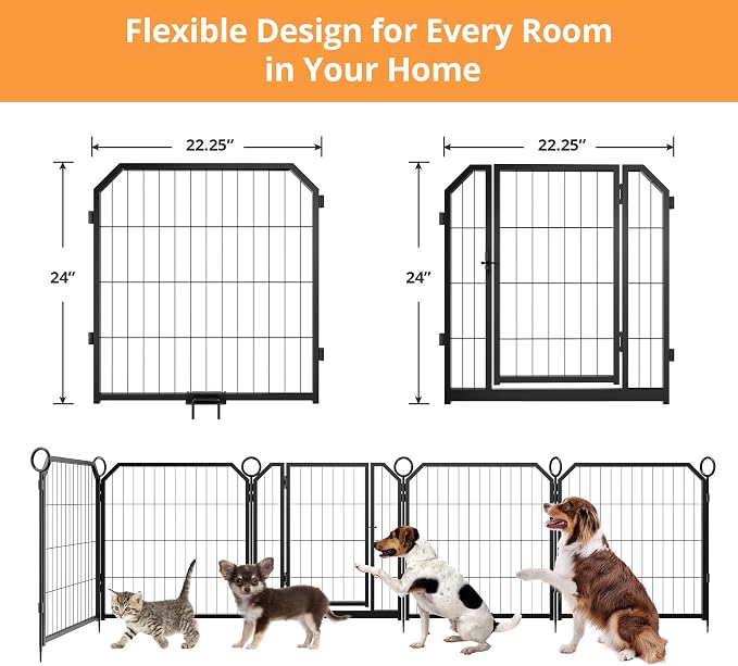 Dog Playpen 24 Inch 16 Panels, Large Exercise Puppy Pen with Lockable Door, Heavy Duty Metal Dog Fence Outdoor for Yard Backyard Home Foldable