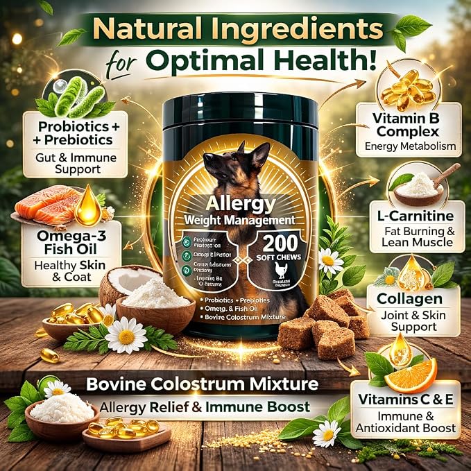 Dog Allergy Relief Chews,Supports Allergy,Weight,Immune & Metabolism (No Corn/Soy/GMO) 200CT,Chicken Flavor