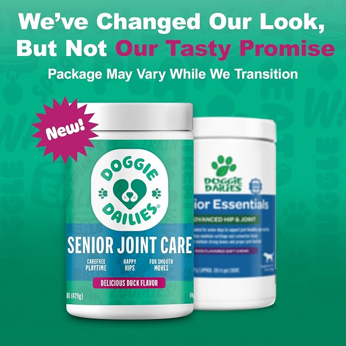Doggie Dailies Senior Hip & Joint Chews for Dogs, Duck Flavored, 120 Count