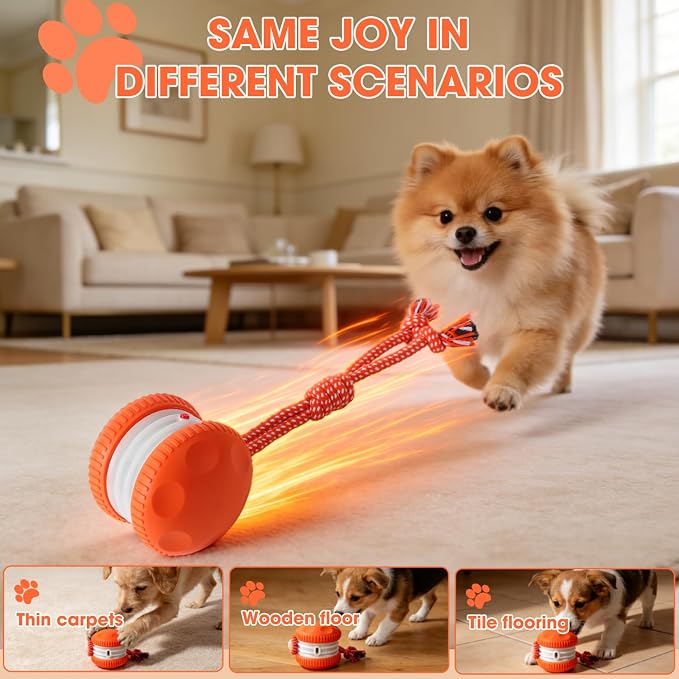 Interactive Dog Toy,Random Path Automatic Electric Rolling Toy with Rope,Motion-Activated Dog Stimulation Toy for Chewing and Playing,Boredom Relief,for Small Medium Large Dogs (Blue)