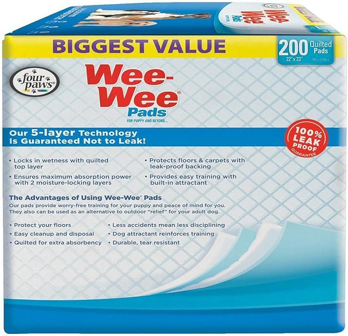 Four Paws Wee-Wee Pads for Dogs, 22x23 Inch, 200 Count, 2 Pack