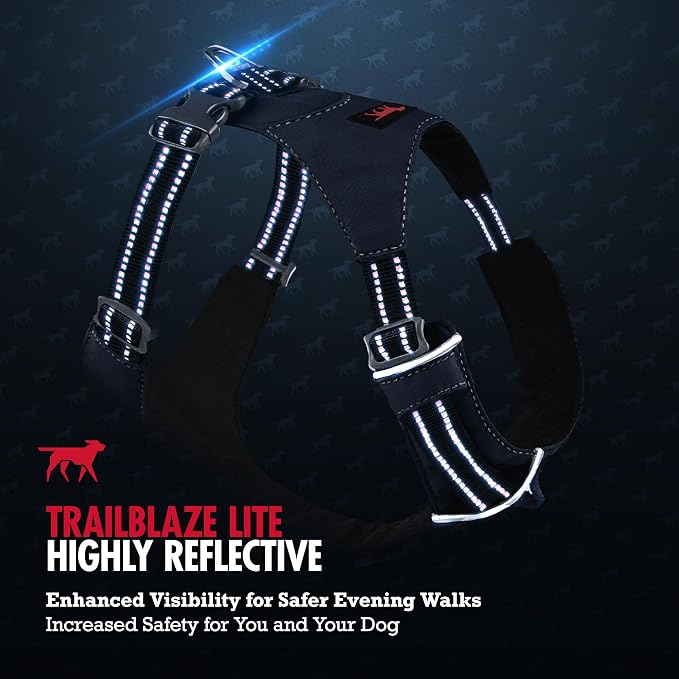 Tuff Pupper All-Day Wear Dog Harness | for Walking, Trail Running, Hiking | Front & Back Leash Clips | Reflective Trim | Easy On/Off Buckles | Lightweight Breathable | No Pull Design (Medium, Blue)