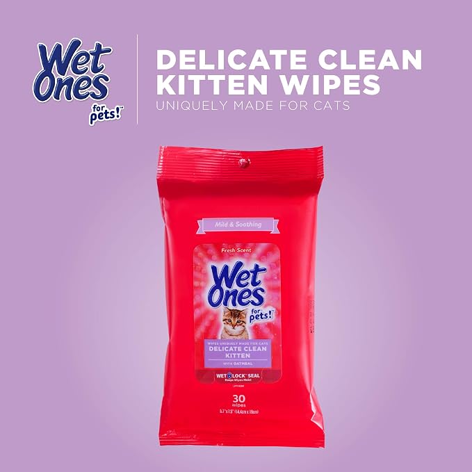 Wet Ones for Pets Delicate Clean Kitten Grooming Wipes with Oatmeal (Pack of 8, 240 Count)
