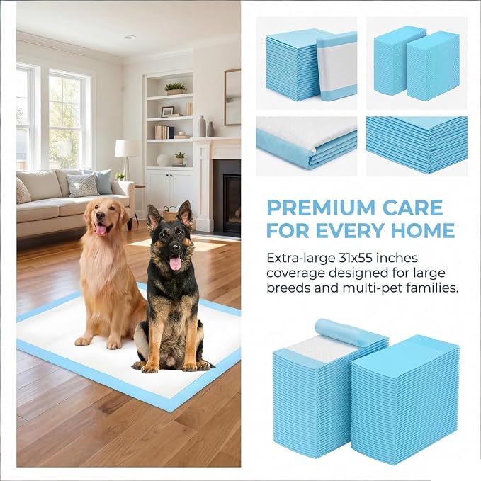 XXXXL 40 Pack Extra Large Puppy Pads 31x55 Inch-6-Layer Thick Dog Training Pads with Quick-Dry Technology-Odor Control & Leak-Proof Disposable Wee Pads for Ideal for Potty Training of Large Dogs &Pets