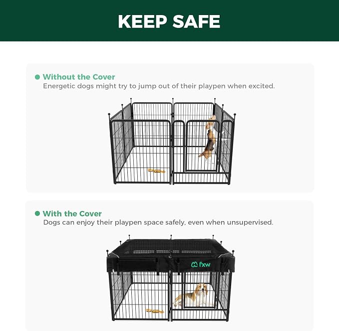 FXW Rollick Unleashed Dog Playpen, 24in, 8 Panels with Cover, Small/Puppy, Black