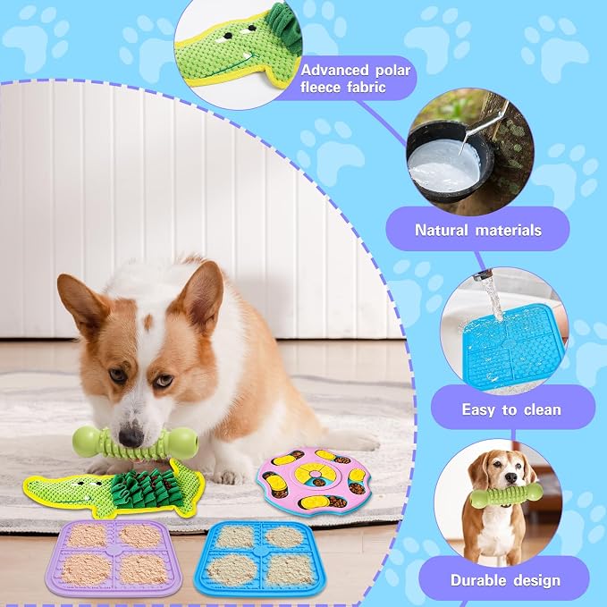 MRSOHRET 9 PCS Interactive Dog Puzzle Toy Set, Mentally Stimulating Dog Enrichment Toys for Small to Medium Smart Dogs, Includes Lick Mat with Suction Cups and Snuffle Mat for Dogs