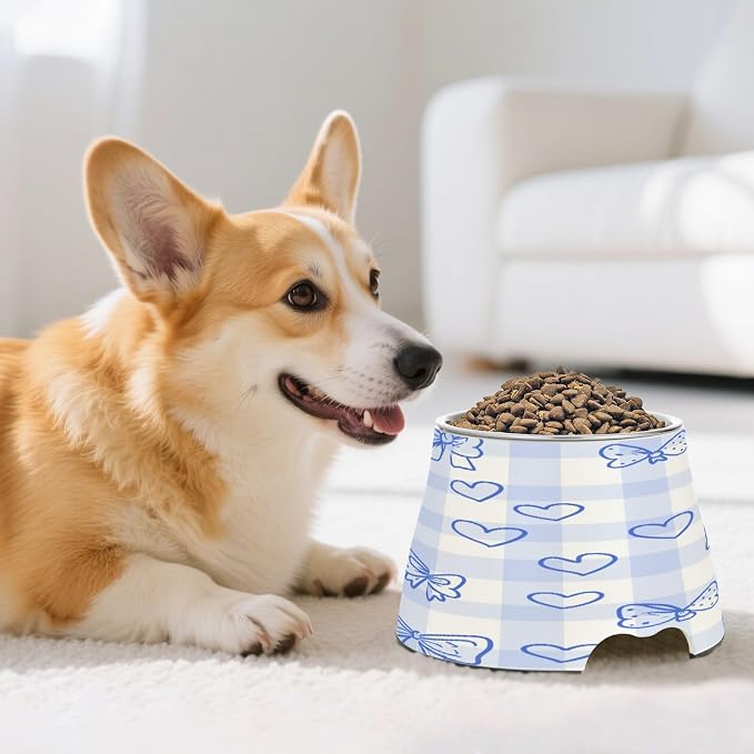 Blueangle Elevated Dog Bowls with Stainless Steel - Non-Slip 2.3 Cup High Capacity Pet Dish for Spinal Health & Cute Bows Design（413）