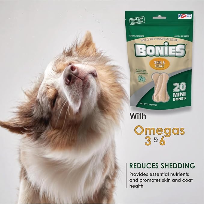 Bonies Natural Skin & Coat Formula Minis-Sized Bone, Promote Silky Coat & Healthy Skin, Healthy Teeth & Fresh Breath, Low Calories - Chicken Flavor, MINI Dogs, 20 Bones