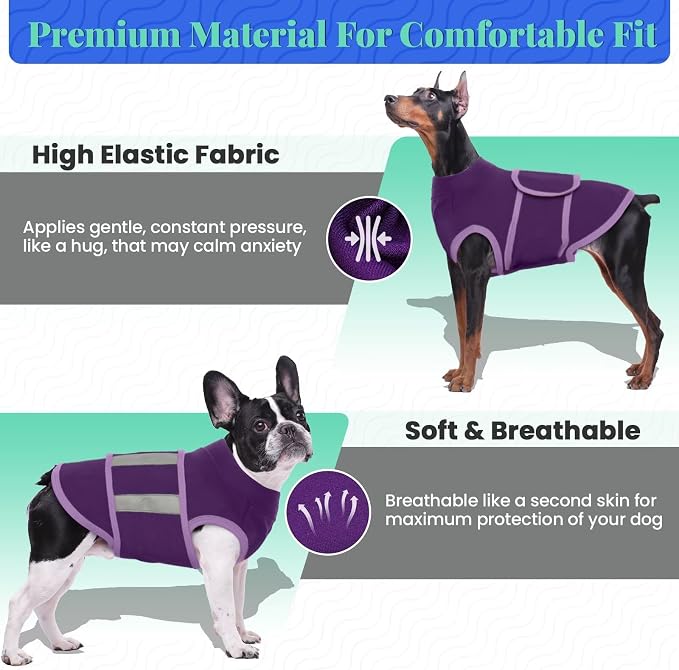 MIGOHI Dog Anxiety Relief Coat,Comfort Anxiety Vest for Dogs,Adjustable Dog Anxiety Calming Wrap for Fireworks,Travel, Separation,Anxiety Jacket for Small Dogs, XS,Purple