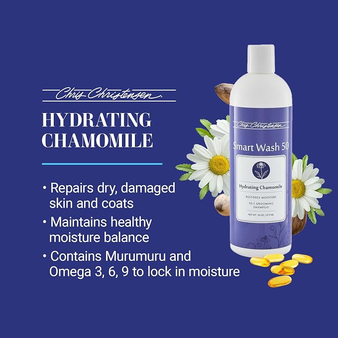 Chris Christensen SmartWash50 Hydrating Chamomile Ultra Concentrated Dog Shampoo, Makes up to 50 Bottles Groom Like Professional, Delightfully Fragranced Suitable for All Coats Made in The USA, 1 Gal
