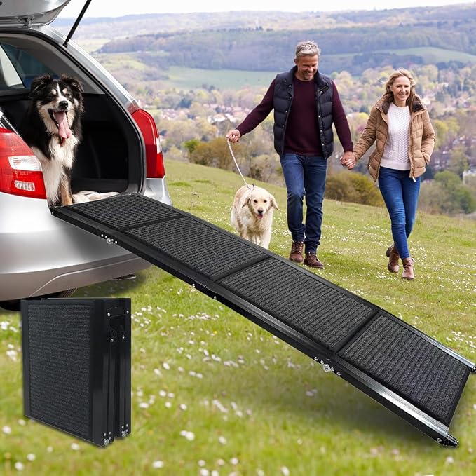 71'' & 19" Extra Wide Dog Ramp for Large Dogs, Foldable Aluminum Portable Pet Ramp with Non-Slip Surface for SUVs, Trucks and High Beds up to 250lbs