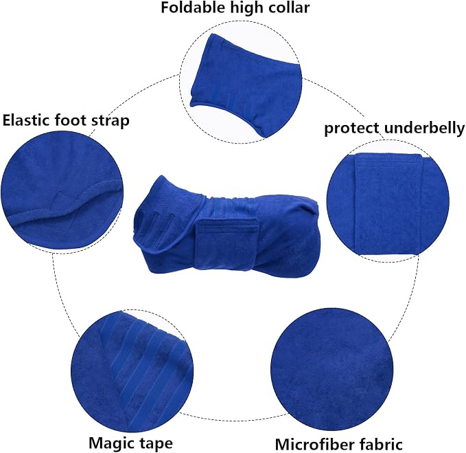 Geyecete Dog Drying Coat - Dog Bathrobe Towel - Microfibre Fast Drying Super Absorbent Pet Cat Bath Robe Towel, Luxuriously Soft Blue XL