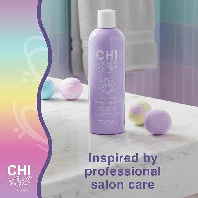 CHI Vibes for Dogs Soothing 2-in-1 Shampoo & Conditioner, 12 Oz | For sensitive skin, deodorizes, vegan formula, pH-balanced, gluten and paraben free, for puppies and adults