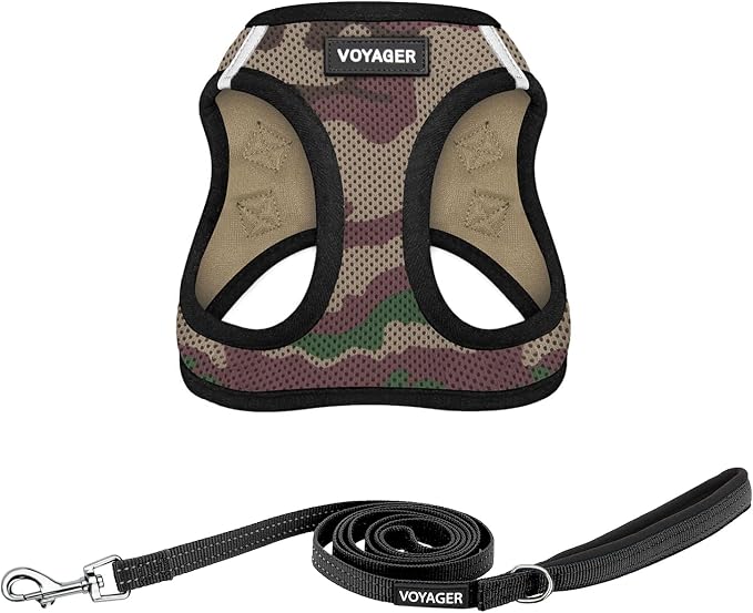 Voyager Step-in Air All Weather Mesh Harness and Reflective Dog 5 ft Leash Combo with Neoprene Handle, for Small, Medium and Large Breed Puppies by Best Pet Supplies - Army Base, XXS