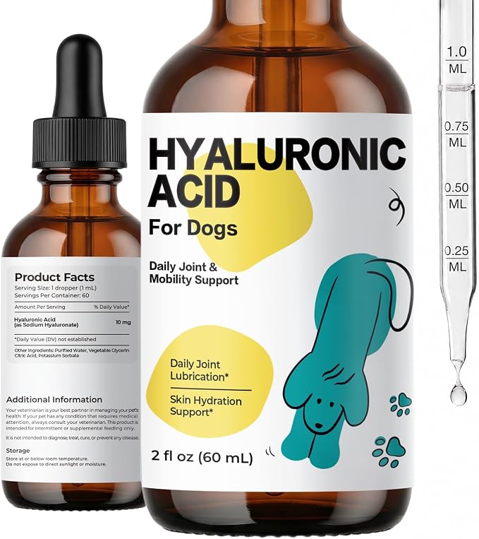 Hyaluronic Acid for Dogs, Hip & Joint Mobility, Skin Hydration Liquid Drops