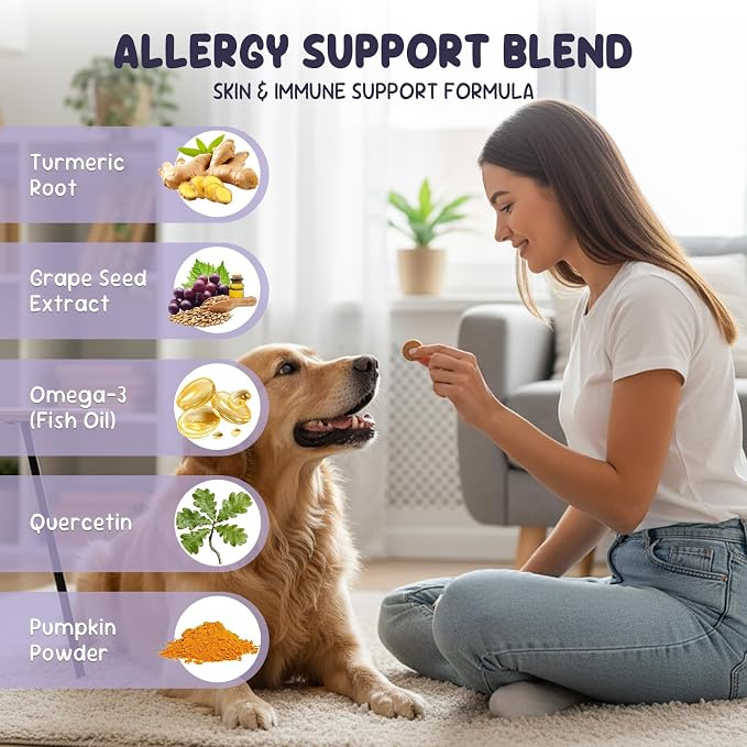 Dog Allergy & Itch Support - Omega-3 Supplement for Dogs - 200 Soft Chews for Immune Support, Skin & Coat Health, and Seasonal Allergy Support
