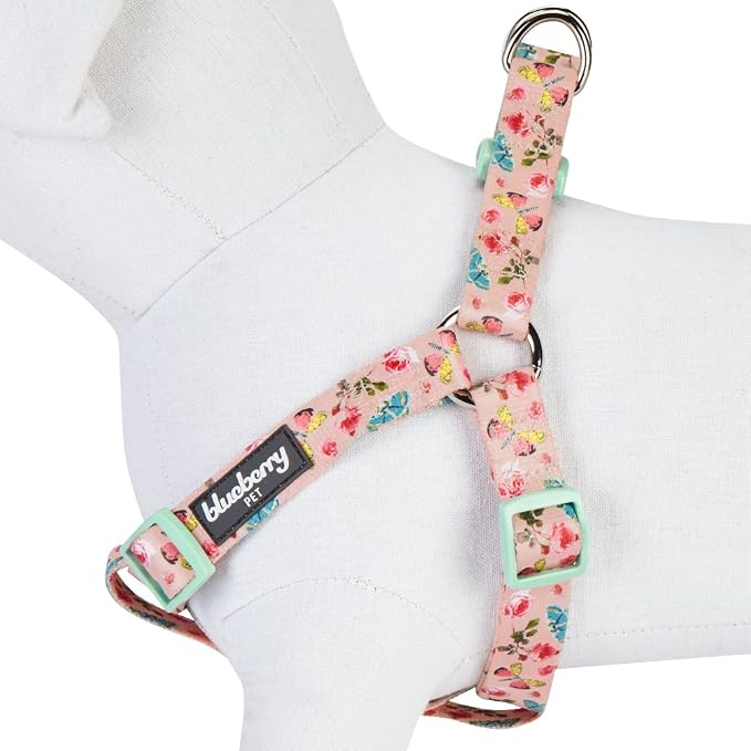 Blueberry Pet 9 Patterns Step-in Spring Scent Inspired Rose and Butterfly Print Pastel Pink Dog Harness, Chest Girth 16.5" - 21.5", Small, Adjustable Harnesses for Dogs