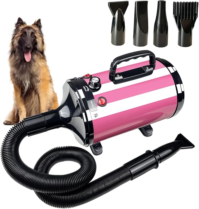 Dog Dryer High Velocity Professional Pet Grooming Dryer | Adjustable Temperature and Speed for Pets with 4 Nozzles