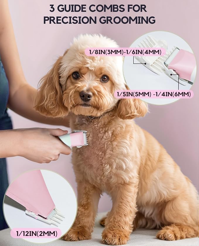 4-in-1 Dog Clippers Grooming Kit - Paw Trimmer & Nail Grinder, Pink