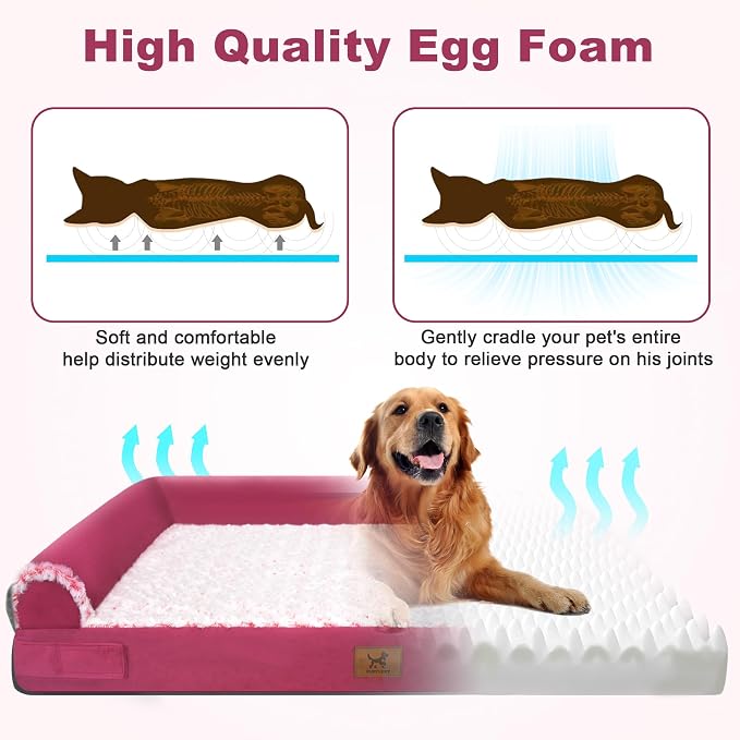 Orthopedic Egg-Crate Foam Sofa Dog Bed - XL 40x28in, Rose Pink