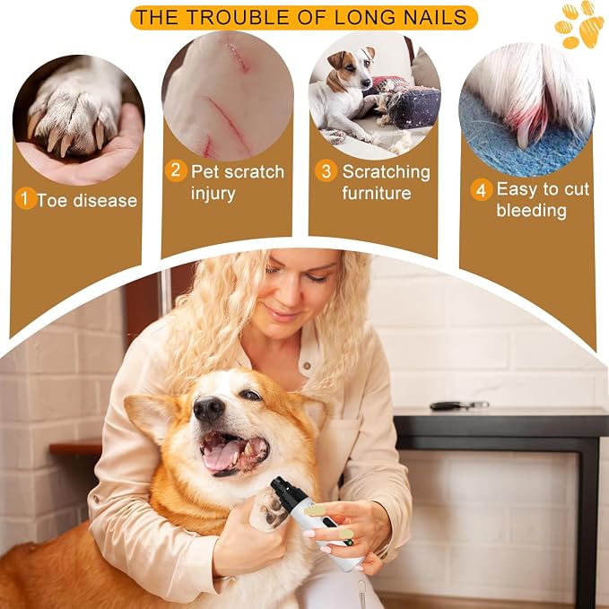 Upgraded Quiet Dog Nail Grinder, 2-Speed, 2 Replacement Heads M1