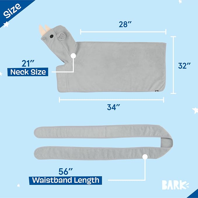 BARKBOX Dog Bathrobe - for Dogs - Large | Fast Drying, Microfiber Bath Towel - Hook & Loop Closure and Wrap Tie - Machine Washable - Rhino