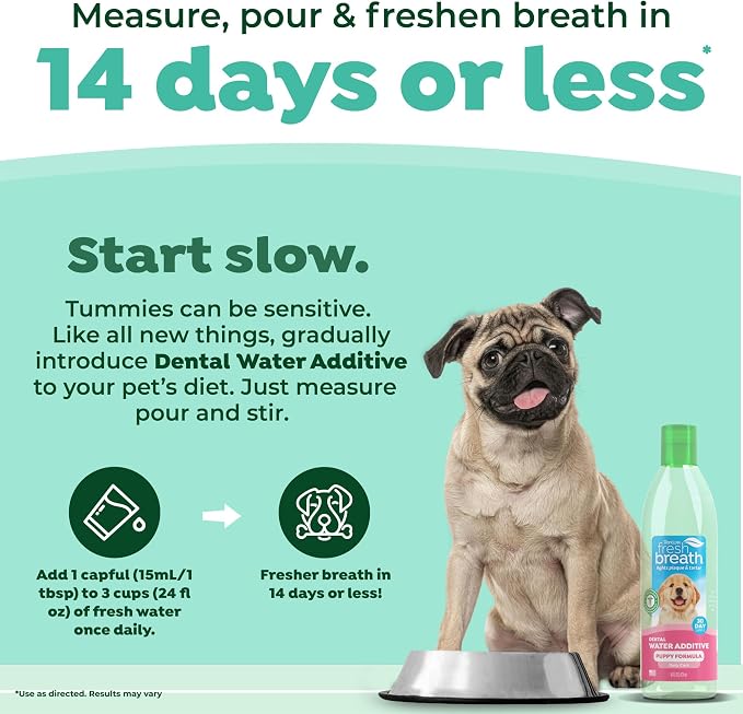 TropiClean Fresh Breath Dental Water Additive, Puppy Breath Freshener, 16oz