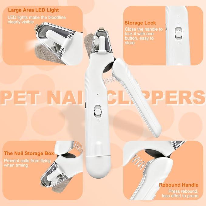 2-in-1 Dog Nail Grinder & Cat Nail Clippers with 2 LED Lights - White