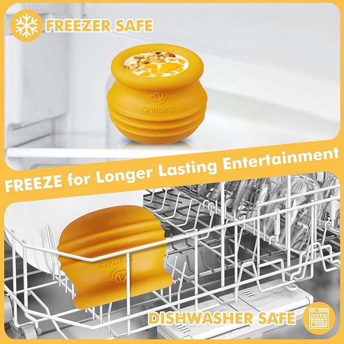 Treat Dispensing Dog Toy, Long-Lasting Interactive Puzzle Toys for Dogs, Stuffable Dog Enrichment Frozen Lick Treat Toy for Boredom, BPA Free Silicone Fetch Catch Chew Toy (Orange,M)