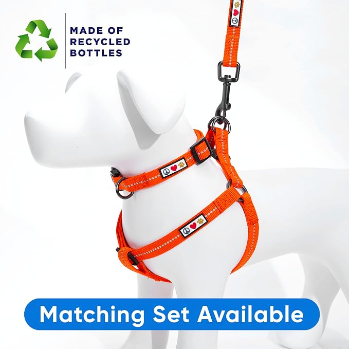 Pawtitas Recycled Reflective Step-in Dog Harness – Adjustable No-Pull Vest for Puppies to Seniors, Safe & Comfortable L Orange