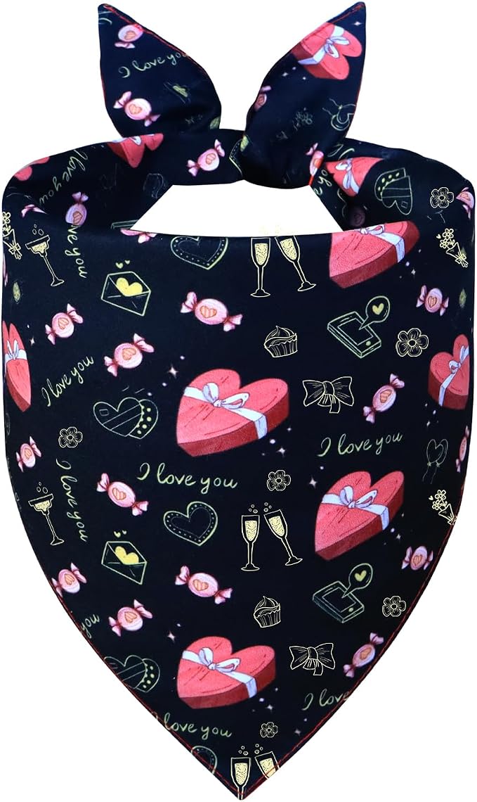 Valentine’s Day Dog Bandana for Large to X-Large Dogs, Large, Black