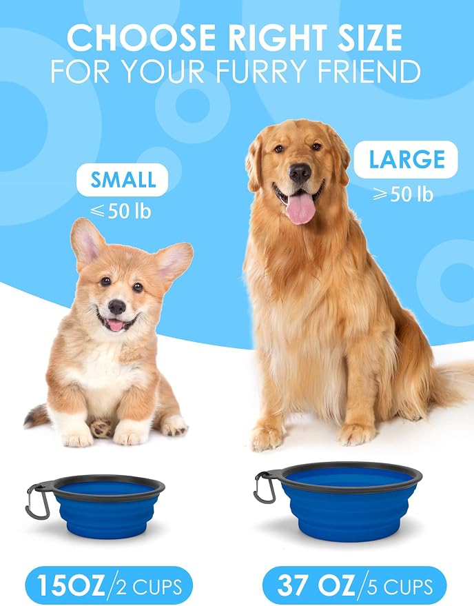 Aonkey Collapsible Dog Bowls with Bottle Carrier, 2 Pack, 37oz