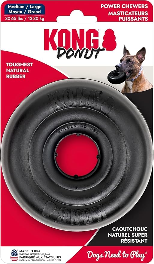 KONG Extreme Donut, Durable Natural Rubber Chew Toy, for Medium/Large Dogs | Made from KONG's Toughest Natural Rubber for Power Chewers, Safe on Teeth & Gums with a Fun Bounce & Roll