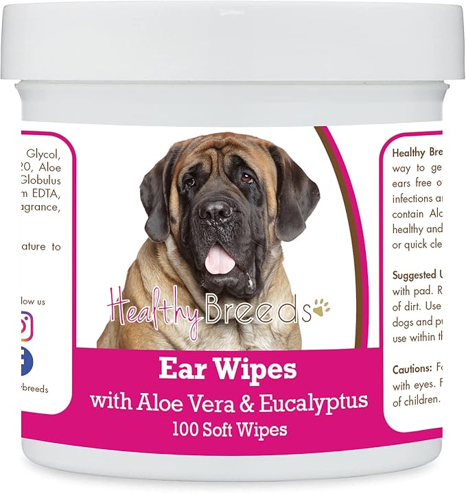 Healthy Breeds Mastiff Ear Cleaning Wipes with Aloe & Eucalyptus for Dogs 100 Count