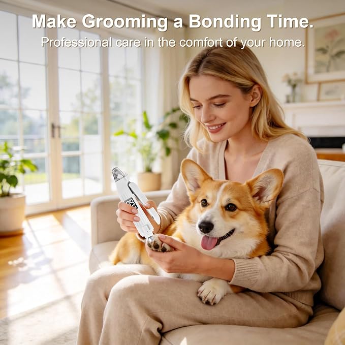 2-in-1 Dog Nail Clippers with Light & Grinder, USB Rechargeable