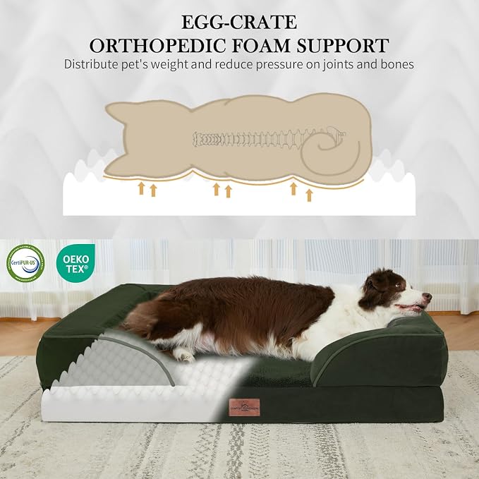 Comfort Expression Orthopedic Egg Crate Foam Dog Bed - XL 42x30in, Olive Green