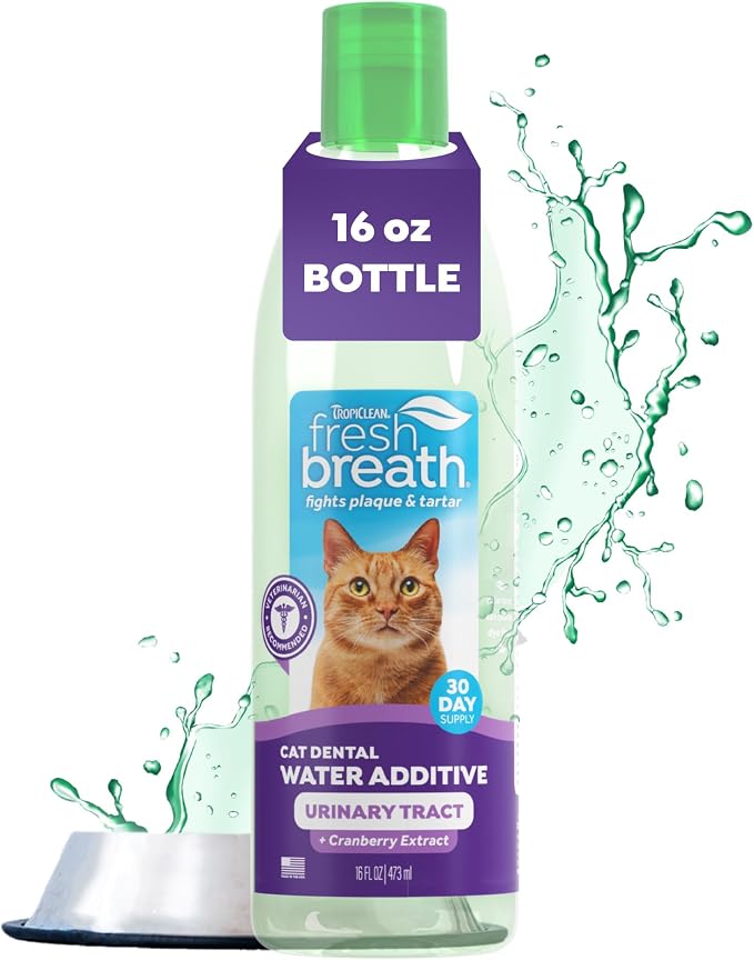 TropiClean Fresh Breath Cat Dental Water Additive, + UTI Support, 16oz