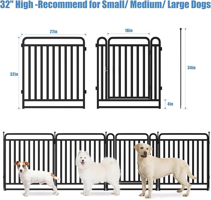 New Thickened Version Dog Playpen, 32 Inch Dog Fences for The Yard, Portable Outdoor Dog Playpen for Large/Medium/Small Dogs, Foldable Metal Dog Dlaypen, with Doors (16 Panels, 32 Inch)