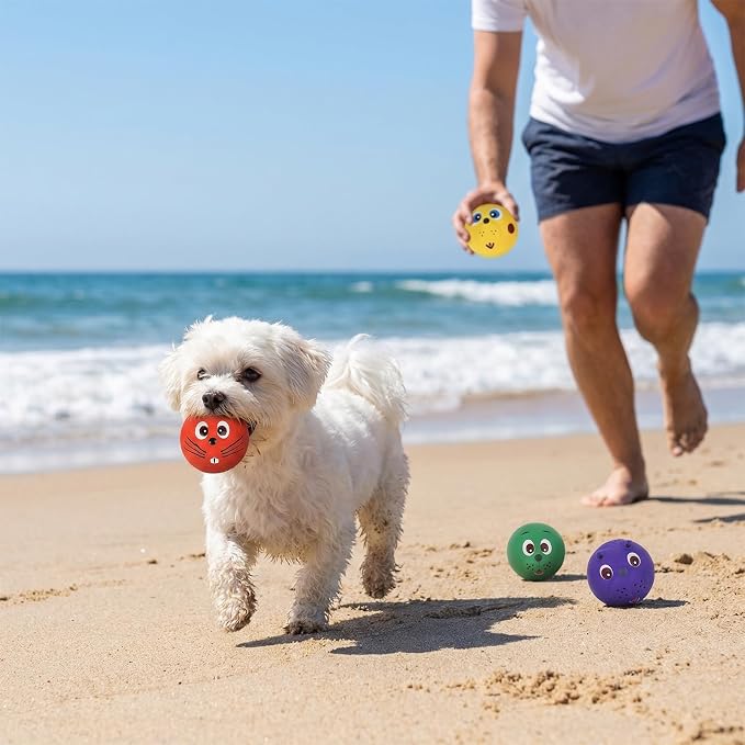 Dog Ball Toy, Smiley Face Squeaky Dog Toys Soft Dog Balls Latex Rubber Squeak Dog Toys for Small Medium Puppy Pet Dog (4 Pack)