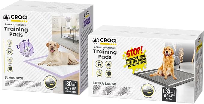 CROCI Charcoal Pee Pads for Dogs 30x36in 35 Counts, Lavender Dog Pads 36x36in 30 Counts