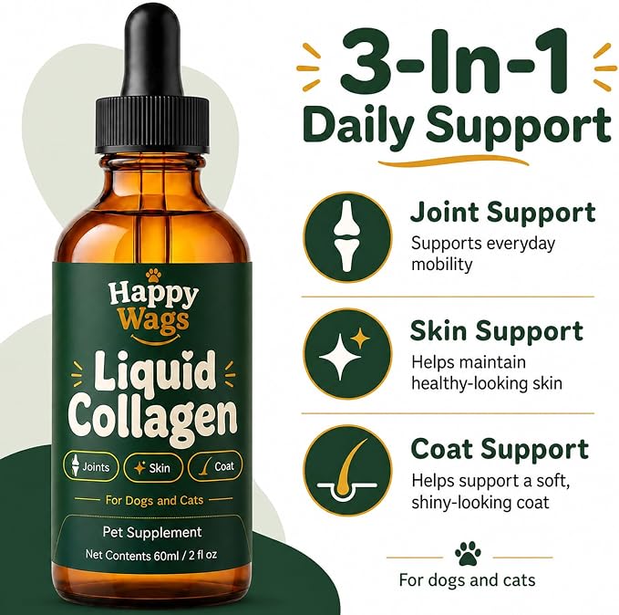 HappyWags Liquid Collagen, Joint, Skin & Coat Support, 2 fl oz (60 mL)