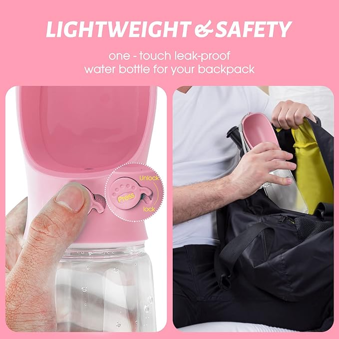 Kalimdor Dog Water Bottle, 19oz, Pink