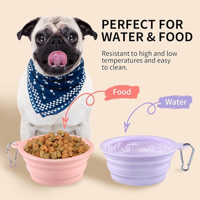 Collapsible Dog Bowls, 2 Pack, Macaron Pink & Violet